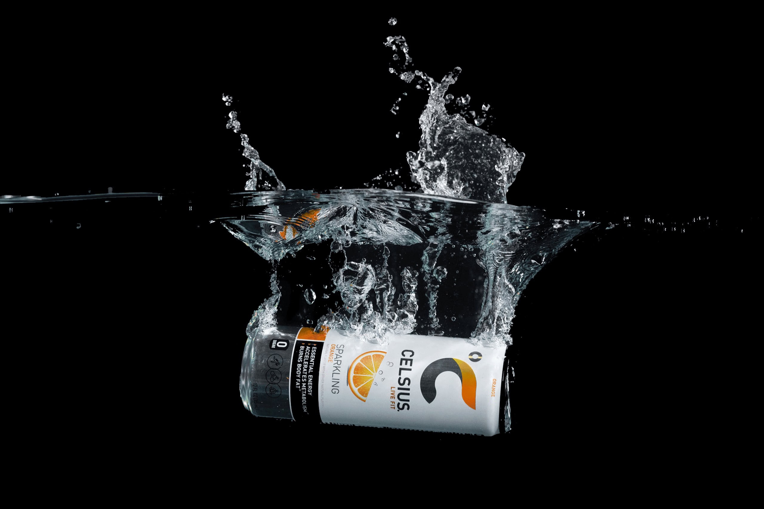 Celsius Orange Can in Water